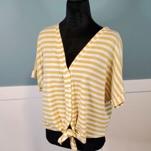 Gilli Tie Front Waffle Knit Top Oversized S